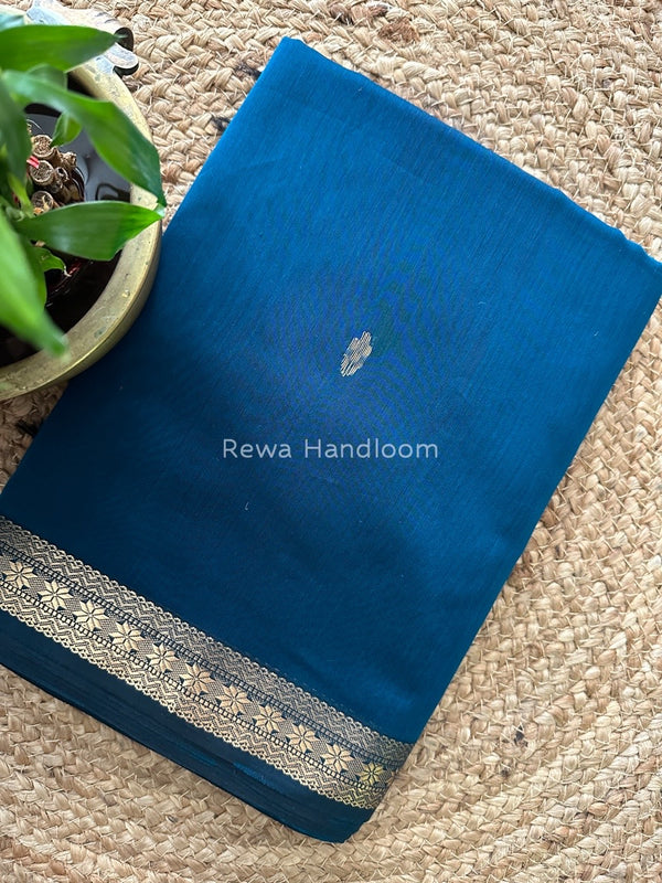 Rama Blue Butta Pallu Zari Border Maheshwari Saree MBS07