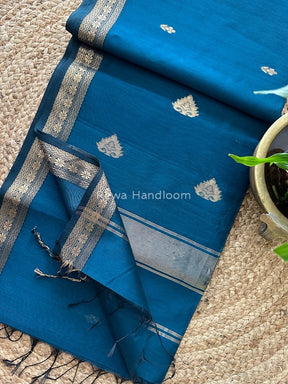 Rama Blue Butta Pallu Zari Border Maheshwari Saree MBS07