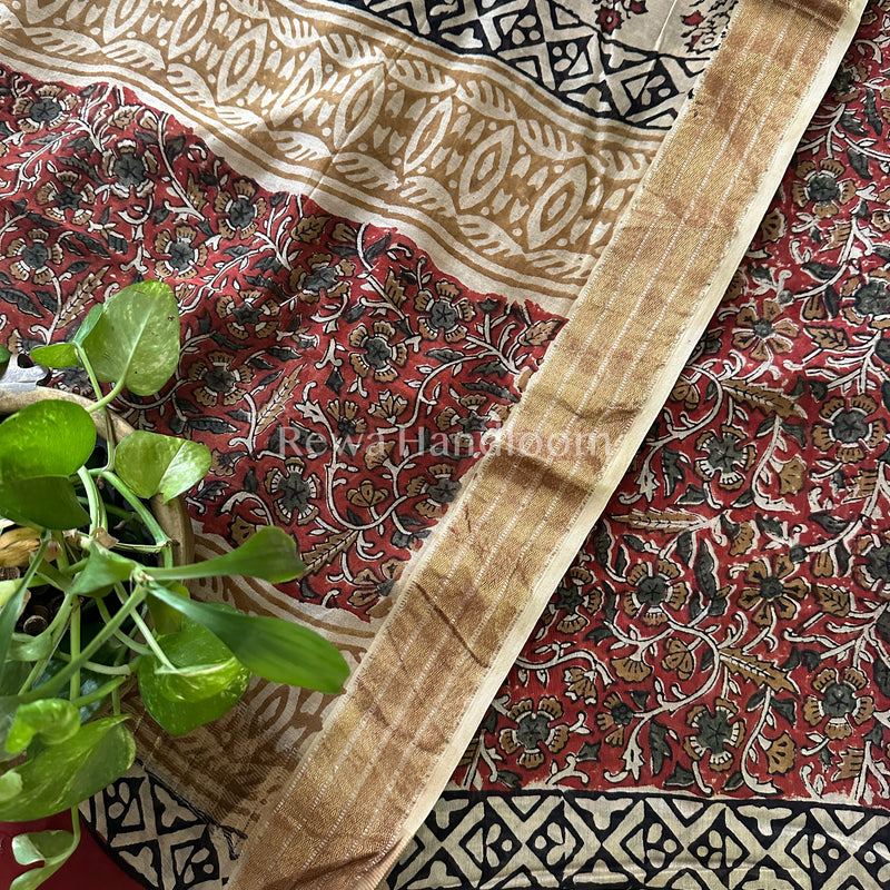 Maheshwari Red-Beige Bagru Printed Dress Material-BTP127