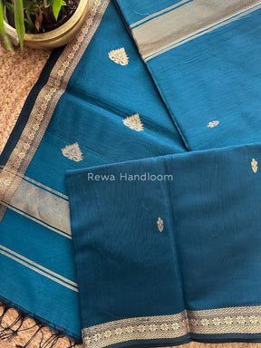 Rama Blue Butta Pallu Zari Border Maheshwari Saree MBS07