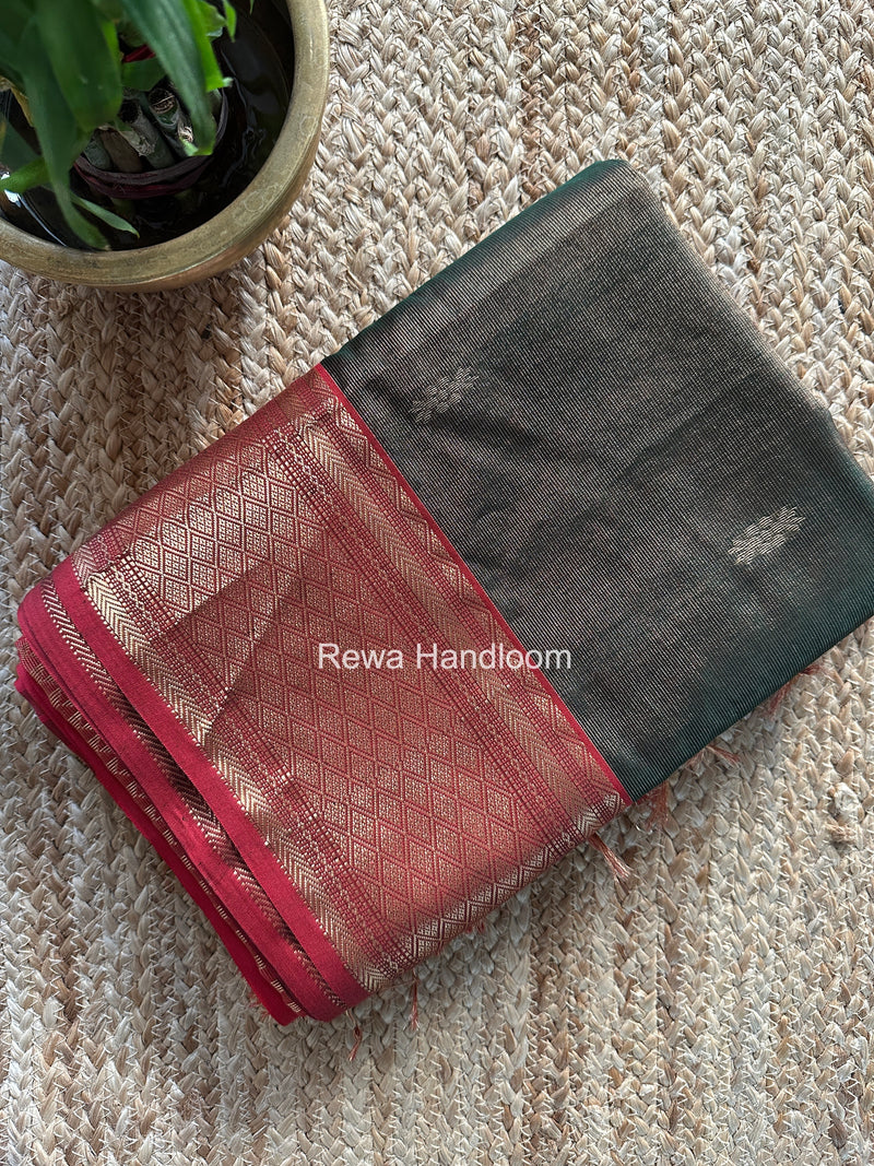 Maheshwari Bottle Green Tissue Rich Pallu Saree THP035