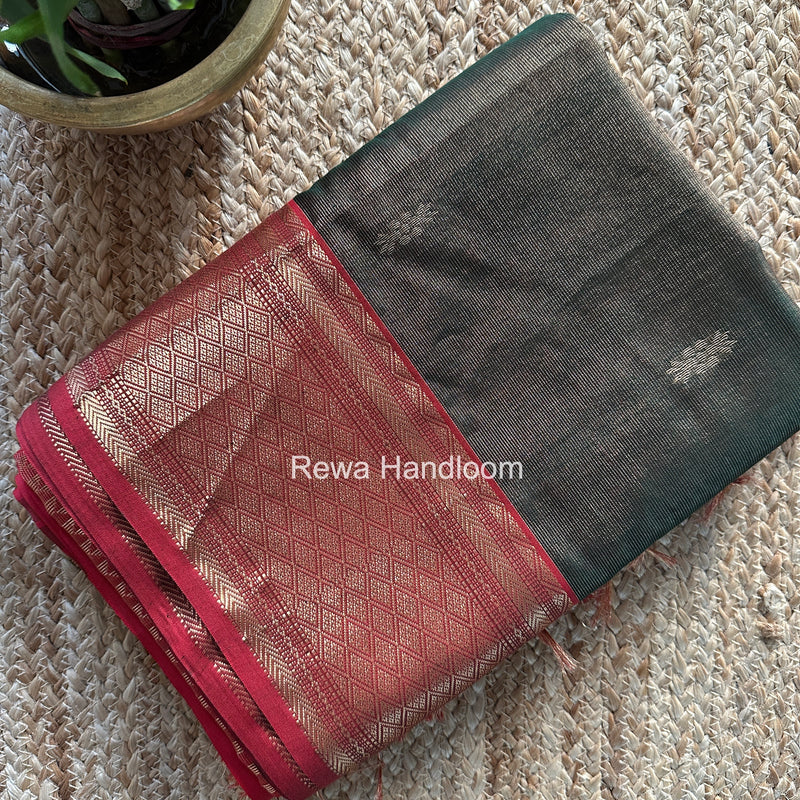 Maheshwari Bottle Green Tissue Rich Pallu Saree THP035