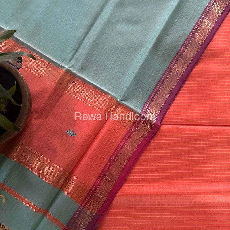 Maheshwari Peach-Aqua Green Motifs Top-Dupatta Set PST0119