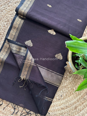 Coffee Butta Pallu Zari Border Maheshwari Saree MBS03