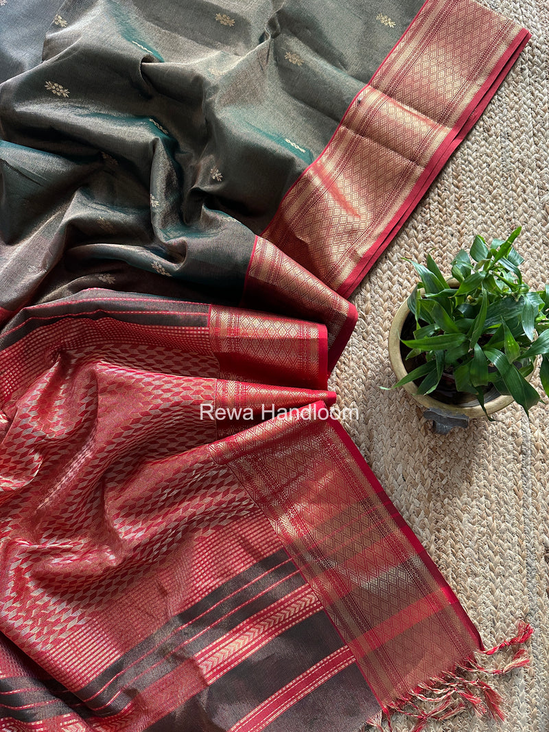 Maheshwari Bottle Green Tissue Rich Pallu Saree THP035