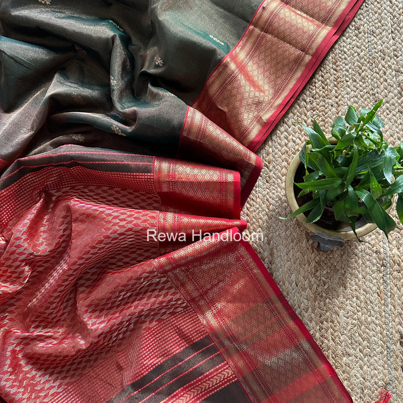 Maheshwari Bottle Green Tissue Rich Pallu Saree THP035
