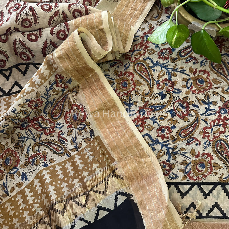 Maheshwari Beige Bagru Printed Dress Material BTP200