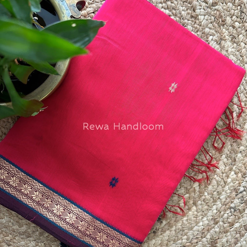 Fuchsia Pink Butta Pallu Zari Border Maheshwari Saree MBS05