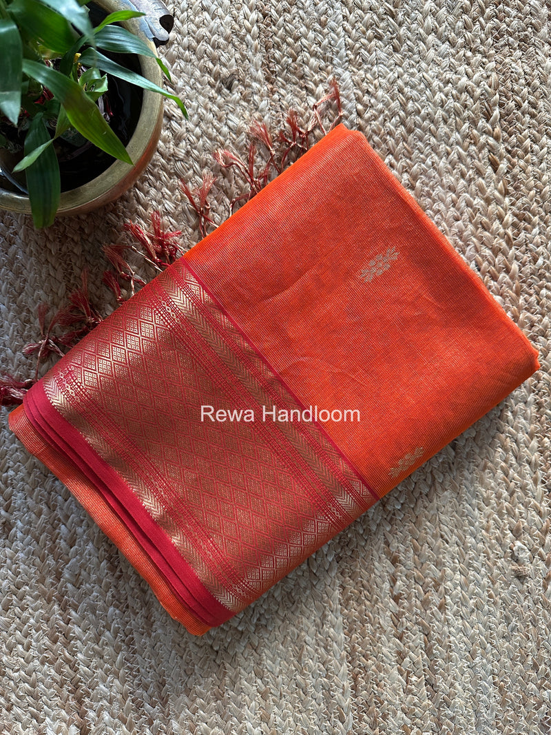 Maheshwari Orange Tissue Rich Pallu Saree THP038