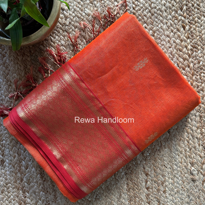 Maheshwari Orange Tissue Rich Pallu Saree THP038