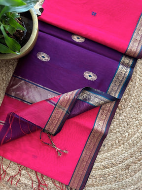 Rani Pink Butta Pallu Zari Border Maheshwari Saree MBS05