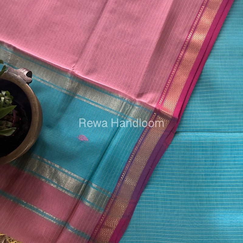 Maheshwari Sea Green-Onion Pink Motifs Top-Dupatta Set PST0123