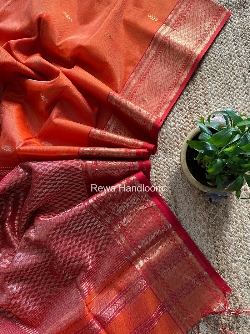 Maheshwari Orange Tissue Rich Pallu Saree THP038