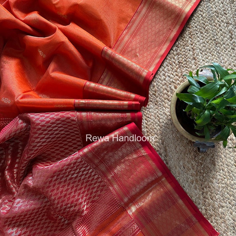 Maheshwari Orange Tissue Rich Pallu Saree THP038