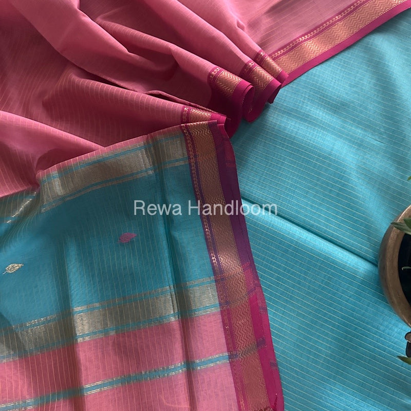 Maheshwari Sea Green-Onion Pink Motifs Top-Dupatta Set PST0123