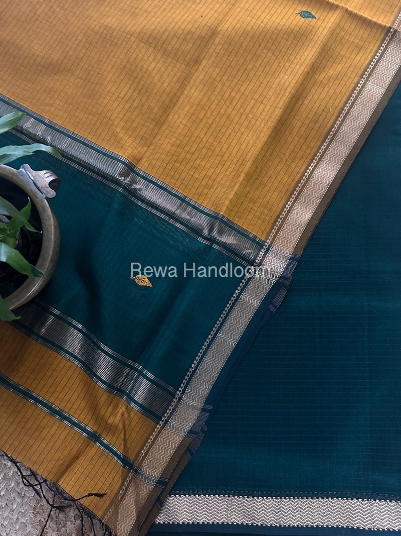 Maheshwari Green-Mustard Motifs Top-Dupatta Set PST0120