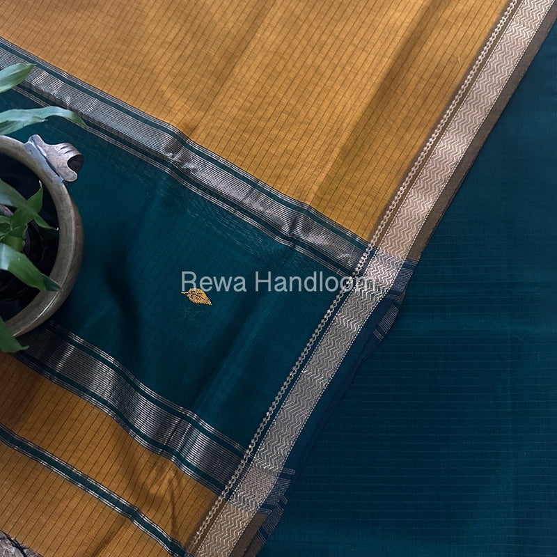 Maheshwari Green-Mustard Motifs Top-Dupatta Set PST0120