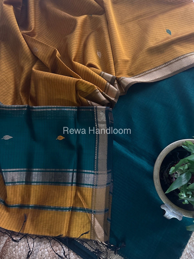 Maheshwari Green-Mustard Motifs Top-Dupatta Set PST0120