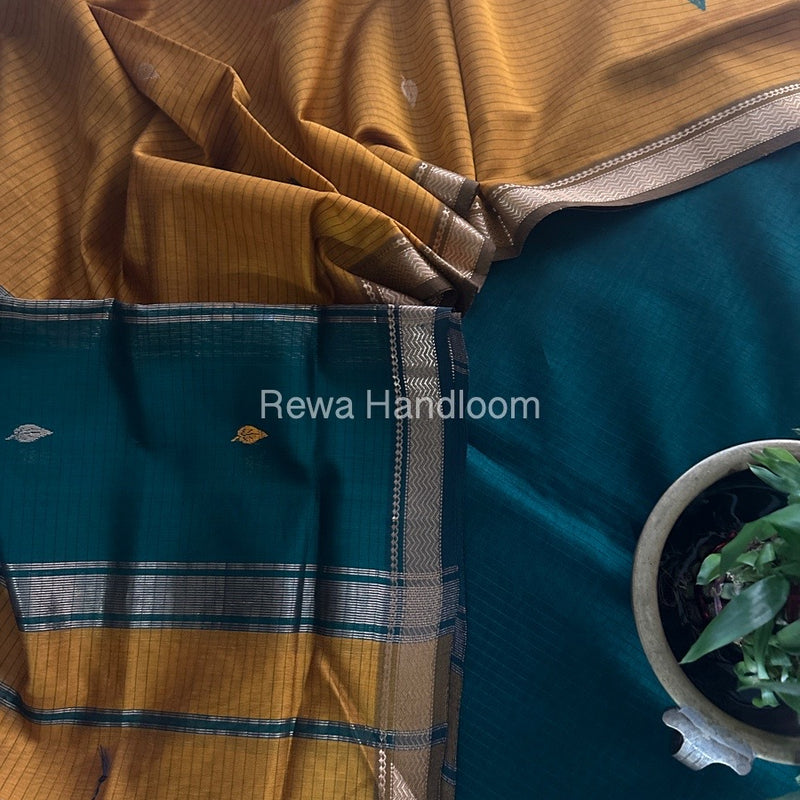 Maheshwari Green-Mustard Motifs Top-Dupatta Set PST0120