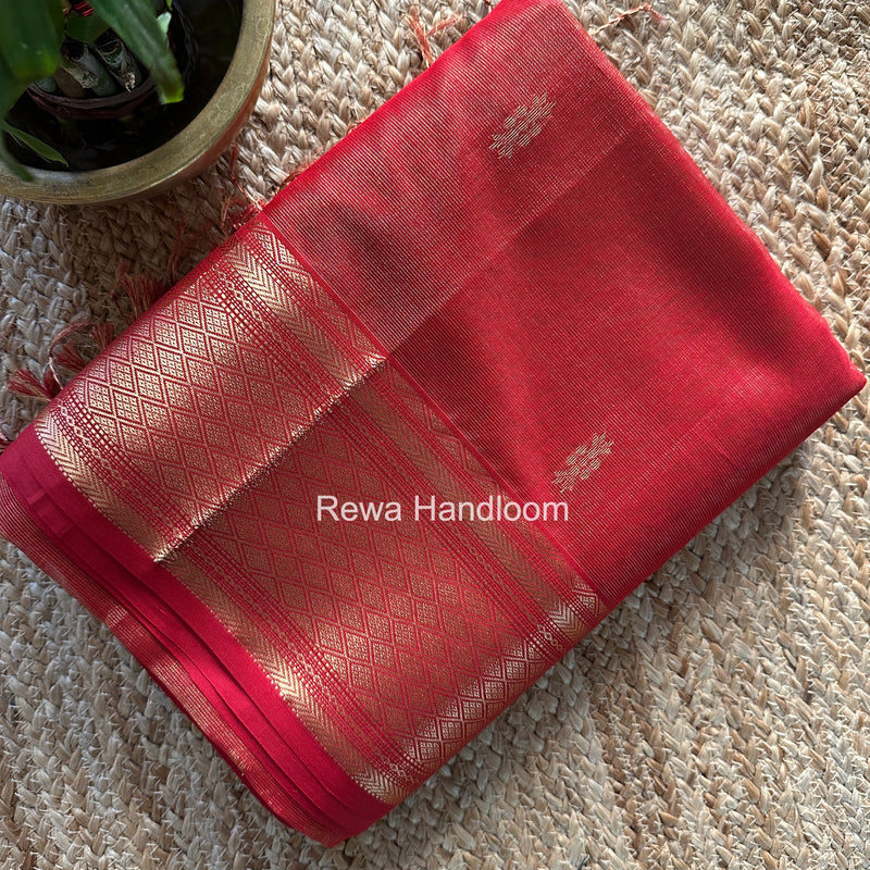 Maheshwari Red Tissue Rich Pallu Saree THP041
