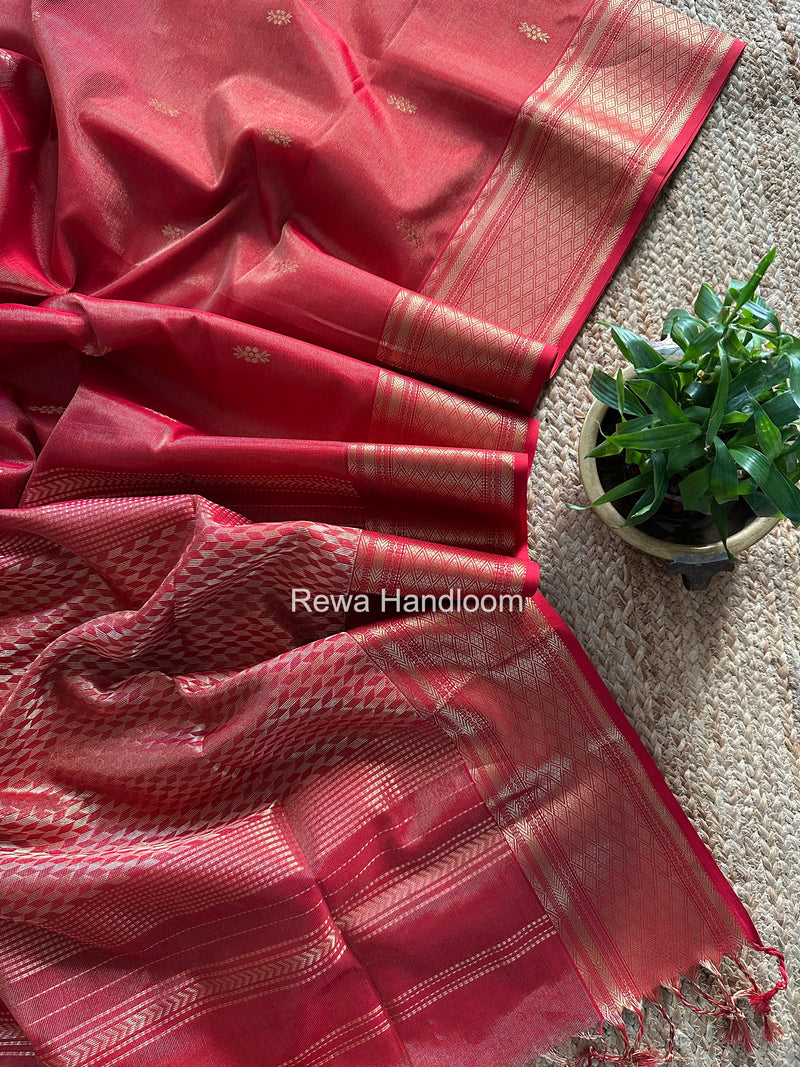 Maheshwari Red Tissue Rich Pallu Saree THP041