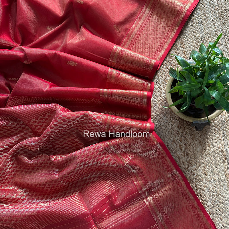 Maheshwari Red Tissue Rich Pallu Saree THP041