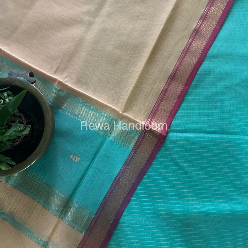 Maheshwari Sea Green-Peach Motifs Top-Dupatta Set PST0139