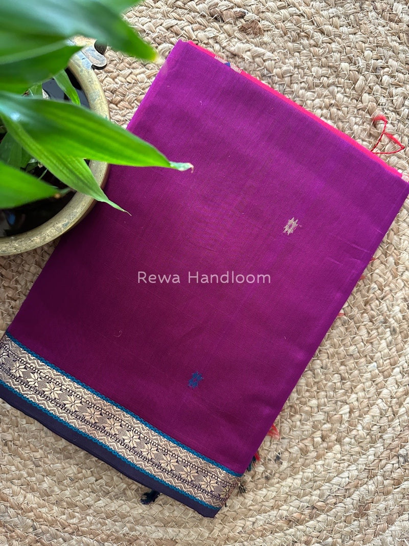 Magenta Butta Pallu Zari Border Maheshwari Saree MBS015