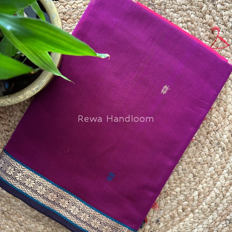 Magenta Butta Pallu Zari Border Maheshwari Saree MBS015