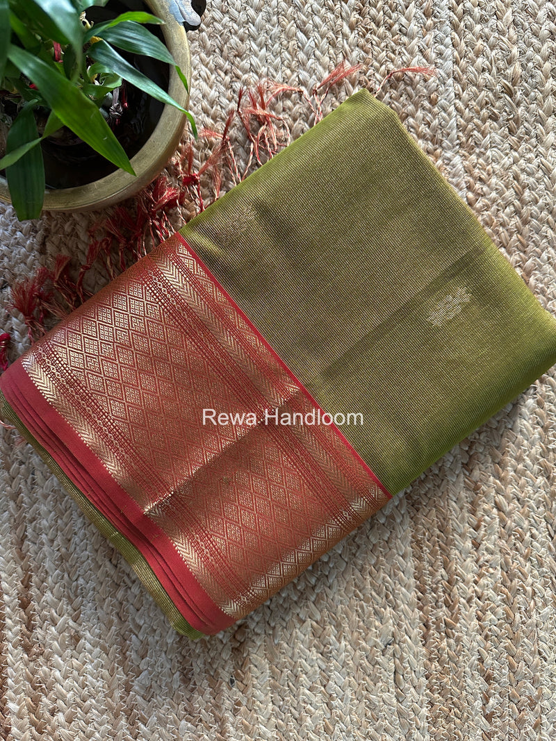 Maheshwari Mehendi Green Tissue Rich Pallu Saree THP039