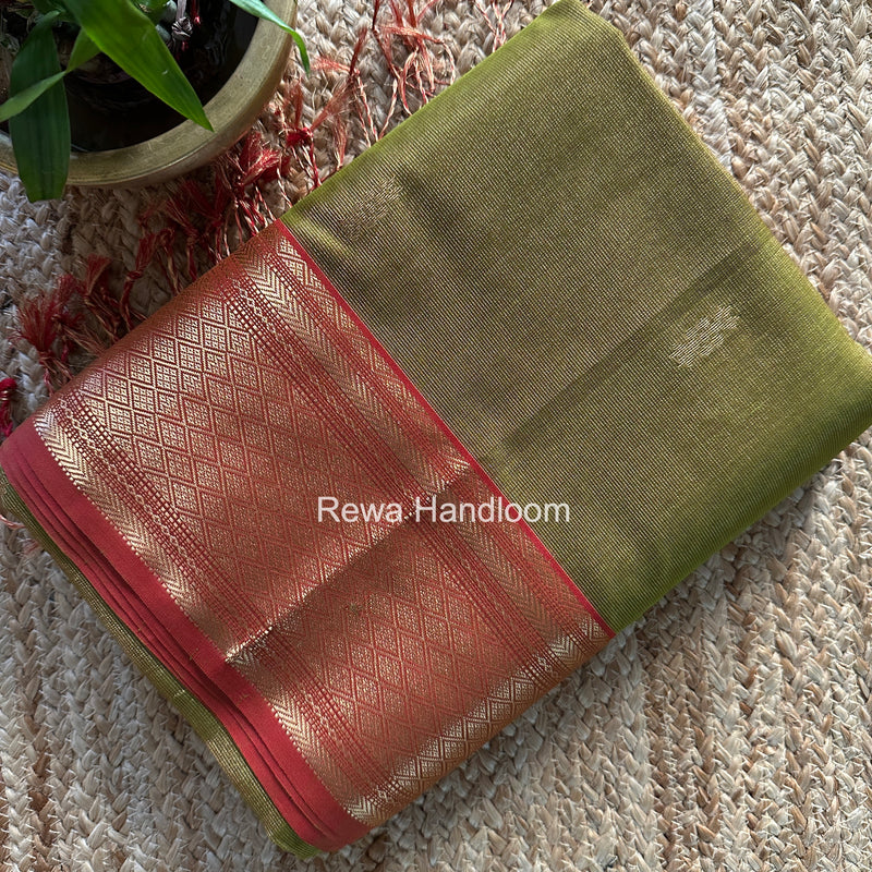Maheshwari Mehendi Green Tissue Rich Pallu Saree THP039