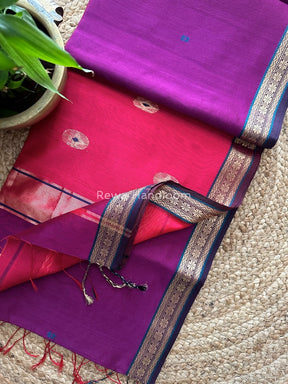 Magenta Butta Pallu Zari Border Maheshwari Saree MBS015