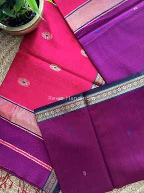 Magenta Butta Pallu Zari Border Maheshwari Saree MBS015