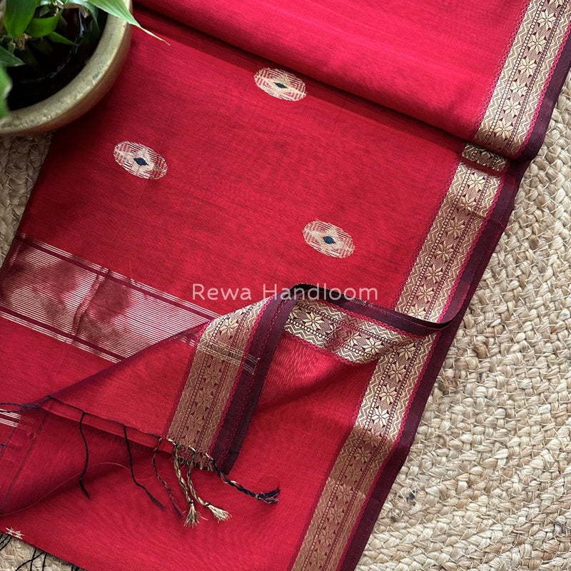  Butta Pallu Zari Border Maheshwari Saree