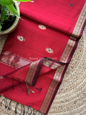 Red Butta Pallu Zari Border Maheshwari Saree MBS012