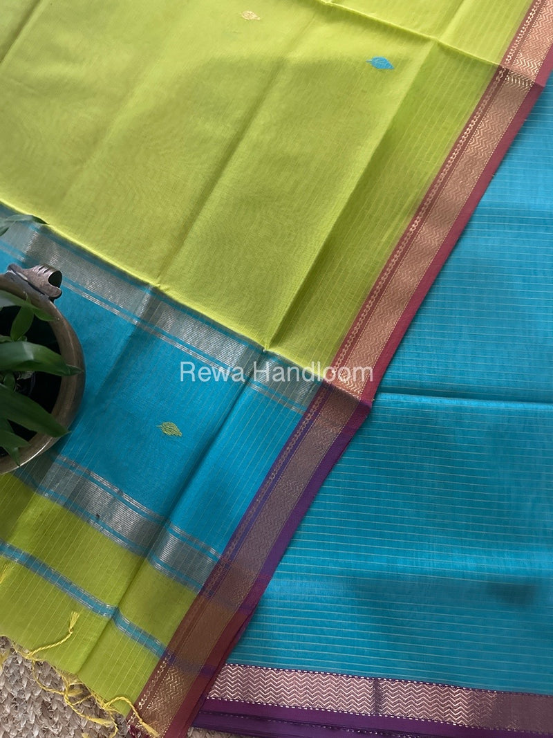 Maheshwari Sky Blue-Parrot Green Motifs Top-Dupatta Set PST0159