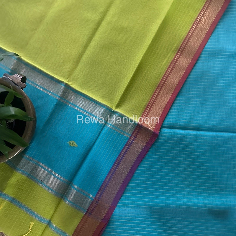 Maheshwari Sky Blue-Parrot Green Motifs Top-Dupatta Set PST0159