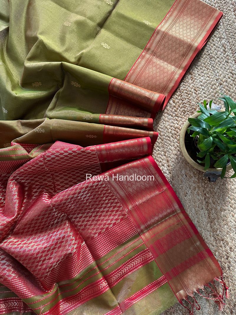 Maheshwari Mehendi Green Tissue Rich Pallu Saree THP039