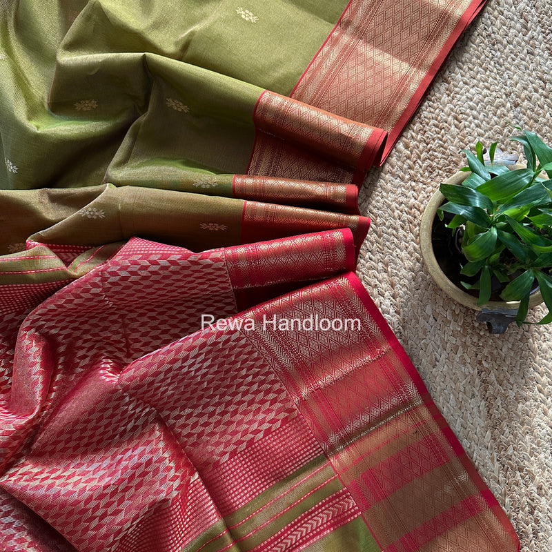 Maheshwari Mehendi Green Tissue Rich Pallu Saree THP039