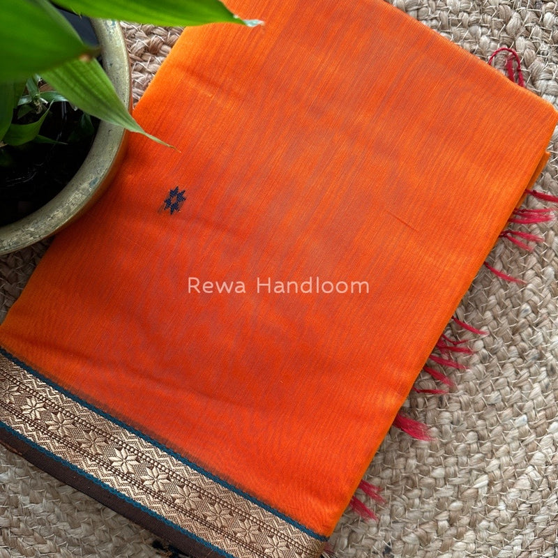  Orange Butta Pallu Zari Border Maheshwari Saree MBS04