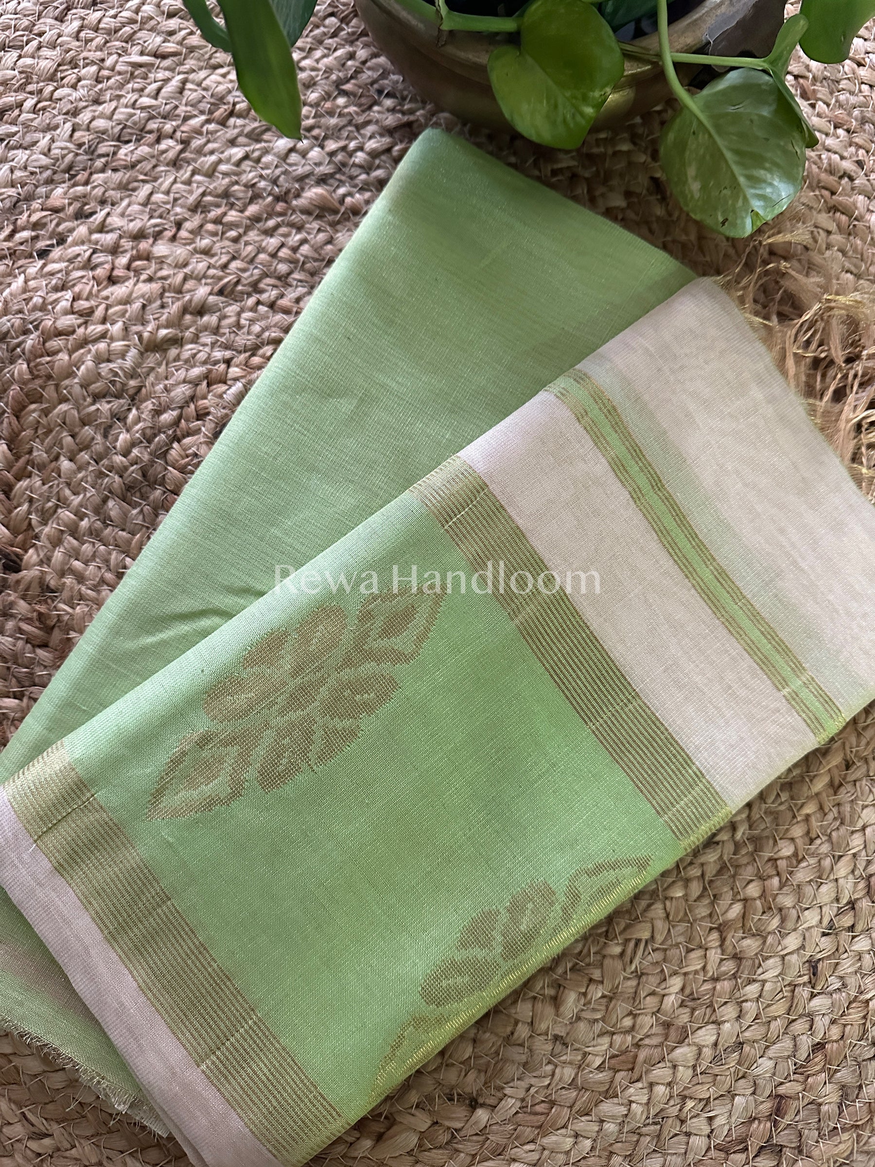 Maheshwari Green-Off white Tissue Buta Dress Material TPT012