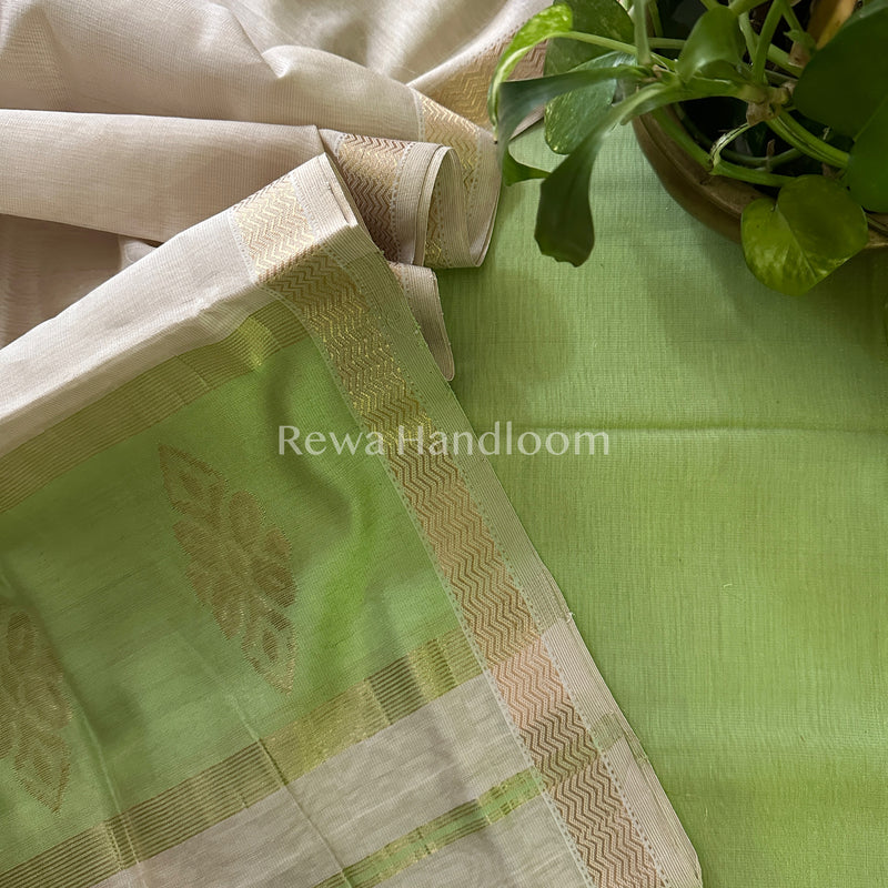 Maheshwari Green-Off white Tissue Buta Dress Material TPT012