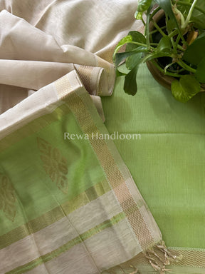 Maheshwari Green-Off white Tissue Buta Dress Material TPT012