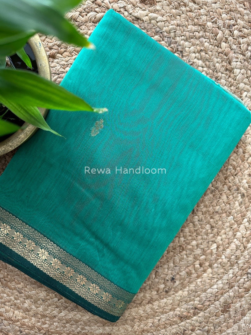 Sea Green Butta Pallu Zari Border Maheshwari Saree MBS016