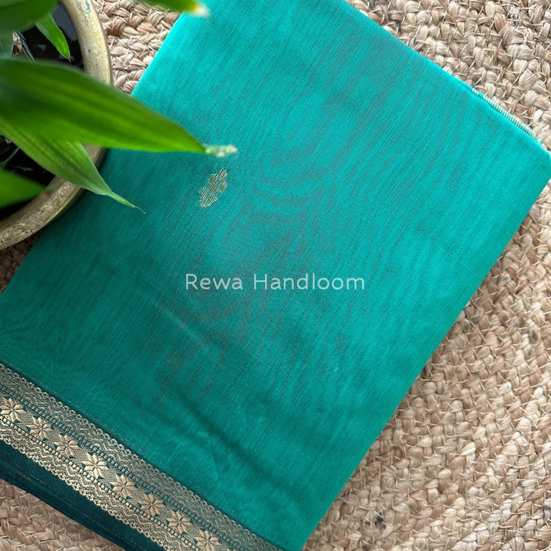 Sea Green Butta Pallu Zari Border Maheshwari Saree MBS016