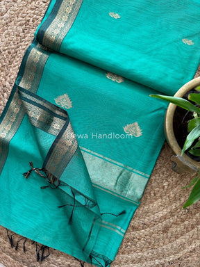 Sea Green Butta Pallu Zari Border Maheshwari Saree MBS016