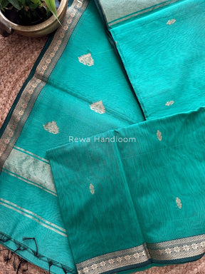 Sea Green Butta Pallu Zari Border Maheshwari Saree MBS016