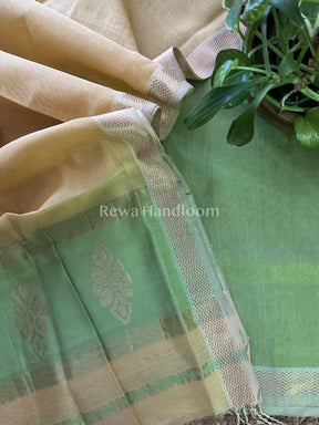 Maheshwari Green-Cream Yellow Tissue Buta Dress Material TPT013