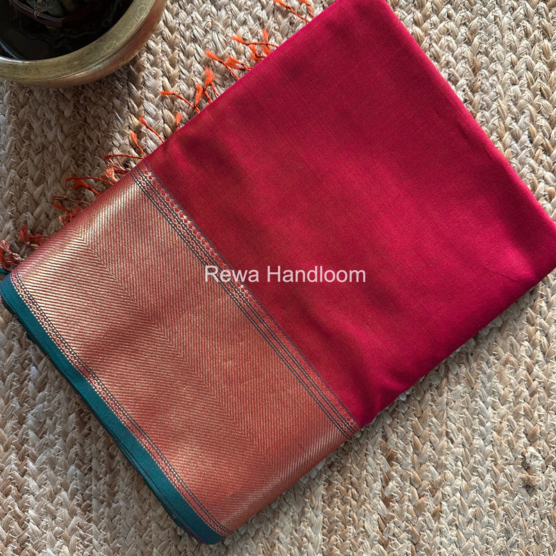 Exclusive Maheshwari Dark Rani Pink Zari Border Saree EZ030