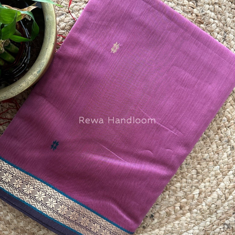 Onion Pink Butta Pallu Zari Border Maheshwari Saree MBS02